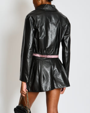Chanel Black Leather Jacket with Pink CC Logo Buttons and Pink Logo Waistband Size FR 36 (UK 8)