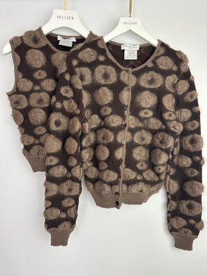 Christian Dior Brown and Taupe Knitted Vest Top and Cardigan with Mohair Embroidery Set Size FR 40/42 (UK 12/14)