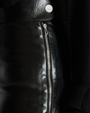 Hermès Black Leather Mini Skirt with Palladium Zip and Button Detail Size FR 34 (UK 6)