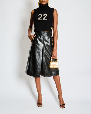 Chanel Black Leather Wide Shorts with Gold CC Logo Buttons Size FR 38 (UK 10)