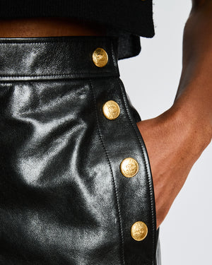 Chanel Black Leather Wide Shorts with Gold CC Logo Buttons Size FR 38 (UK 10)