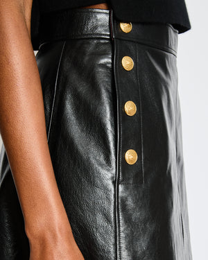 Chanel Black Leather Wide Shorts with Gold CC Logo Buttons Size FR 38 (UK 10)