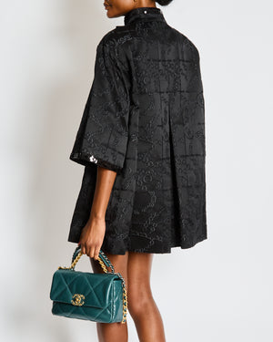 Chanel Black Long Jacket with CC Logo Chain Print, Sequin Accents, and Gold CC Logo Buttons Size FR 36 (UK 8)