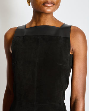 Hermes Black Calfskin and Suede Sleeveless Dress with Fringe Skirt Detail and Silver Zip Size FR 34 UK 6