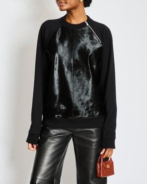 Hermès Menswear Black Knit Jumper with Calfskin Panel and Zip Detail Size L (UK 42)