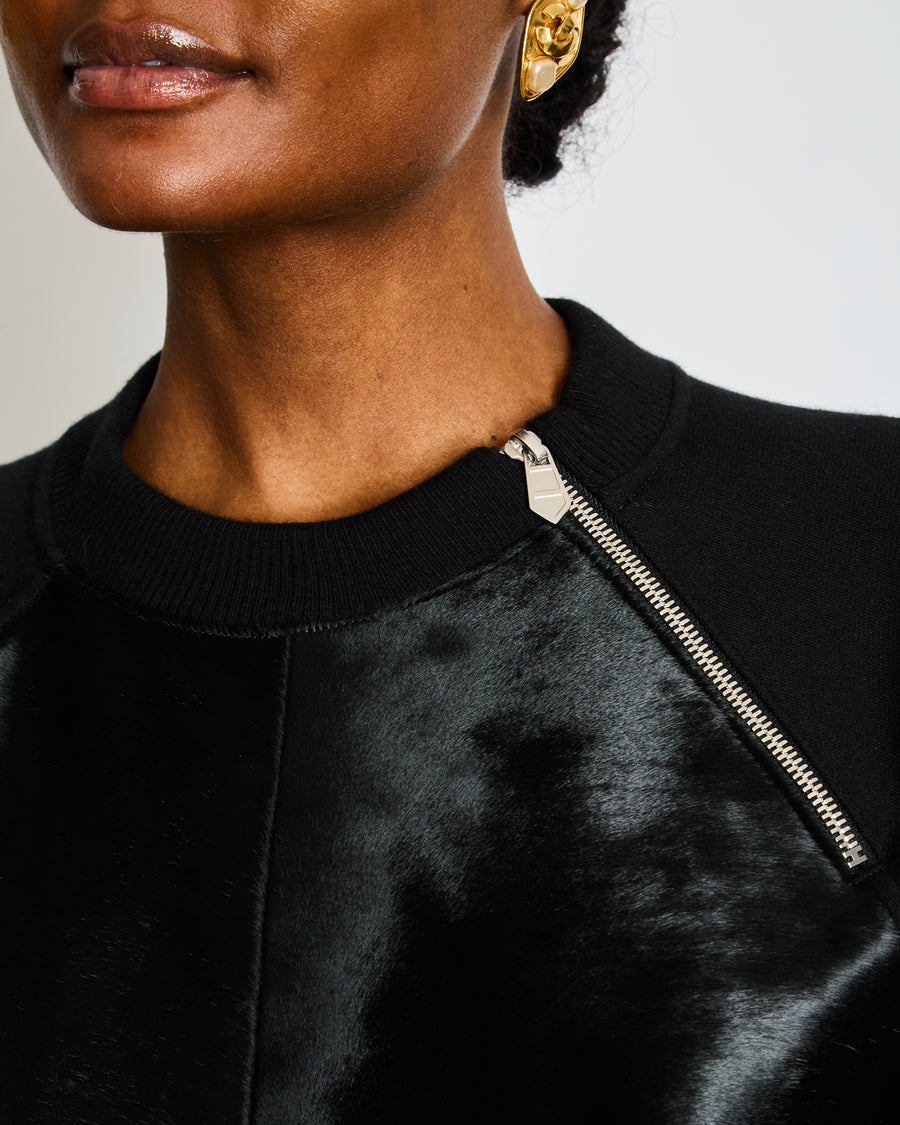 Hermès Menswear Black Knit Jumper with Calfskin Panel and Zip Detail Size L (UK 42)