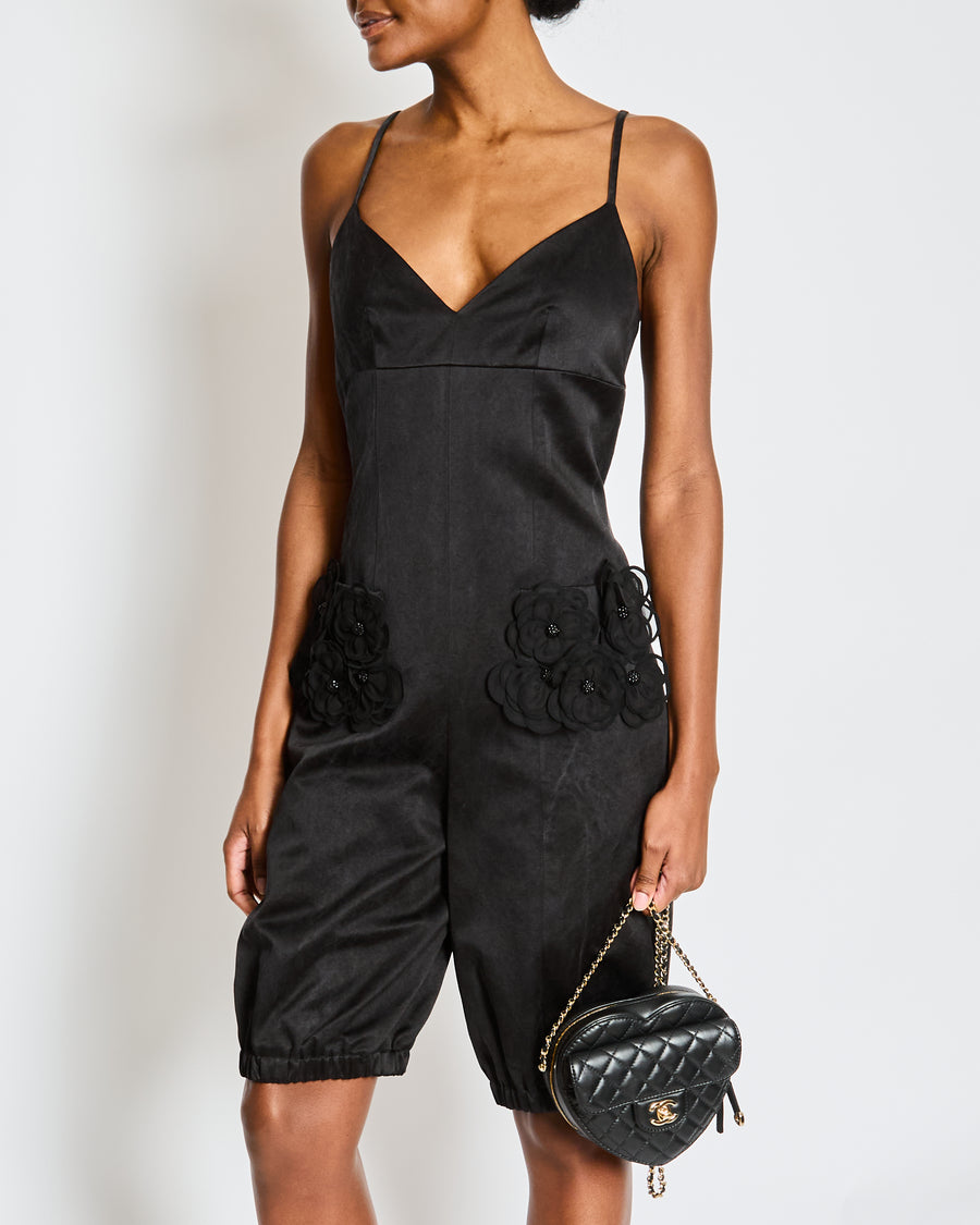Chanel Black Strappy Playsuit with 3D Camelia Flower Pocket Detail Size FR 36 (UK 8)