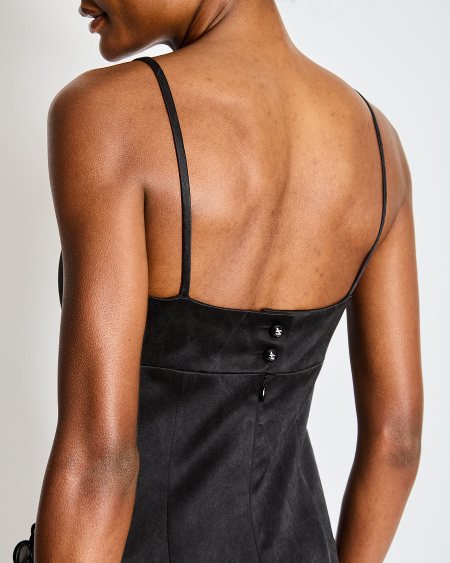 Chanel Black Strappy Playsuit with 3D Camelia Flower Pocket Detail Size FR 36 (UK 8)