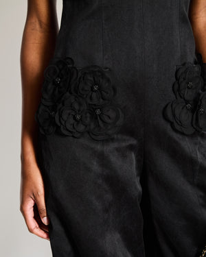 Chanel Black Strappy Playsuit with 3D Camelia Flower Pocket Detail Size FR 36 (UK 8)