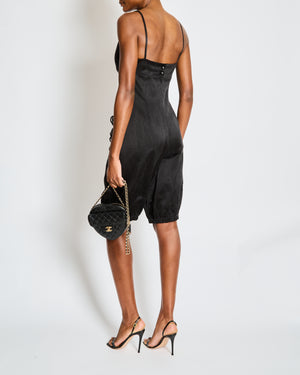 Chanel Black Strappy Playsuit with 3D Camelia Flower Pocket Detail Size FR 36 (UK 8)