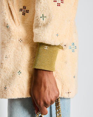 Chanel Peach Terrycloth Robe Jacket with Embellishments and Gold Cuffs Size FR 34 (UK 6)