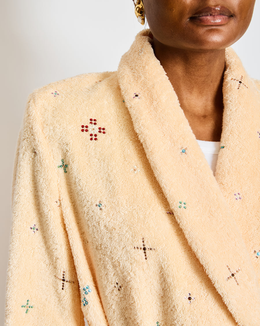 Chanel Peach Terrycloth Robe Jacket with Embellishments and Gold Cuffs Size FR 34 (UK 6)