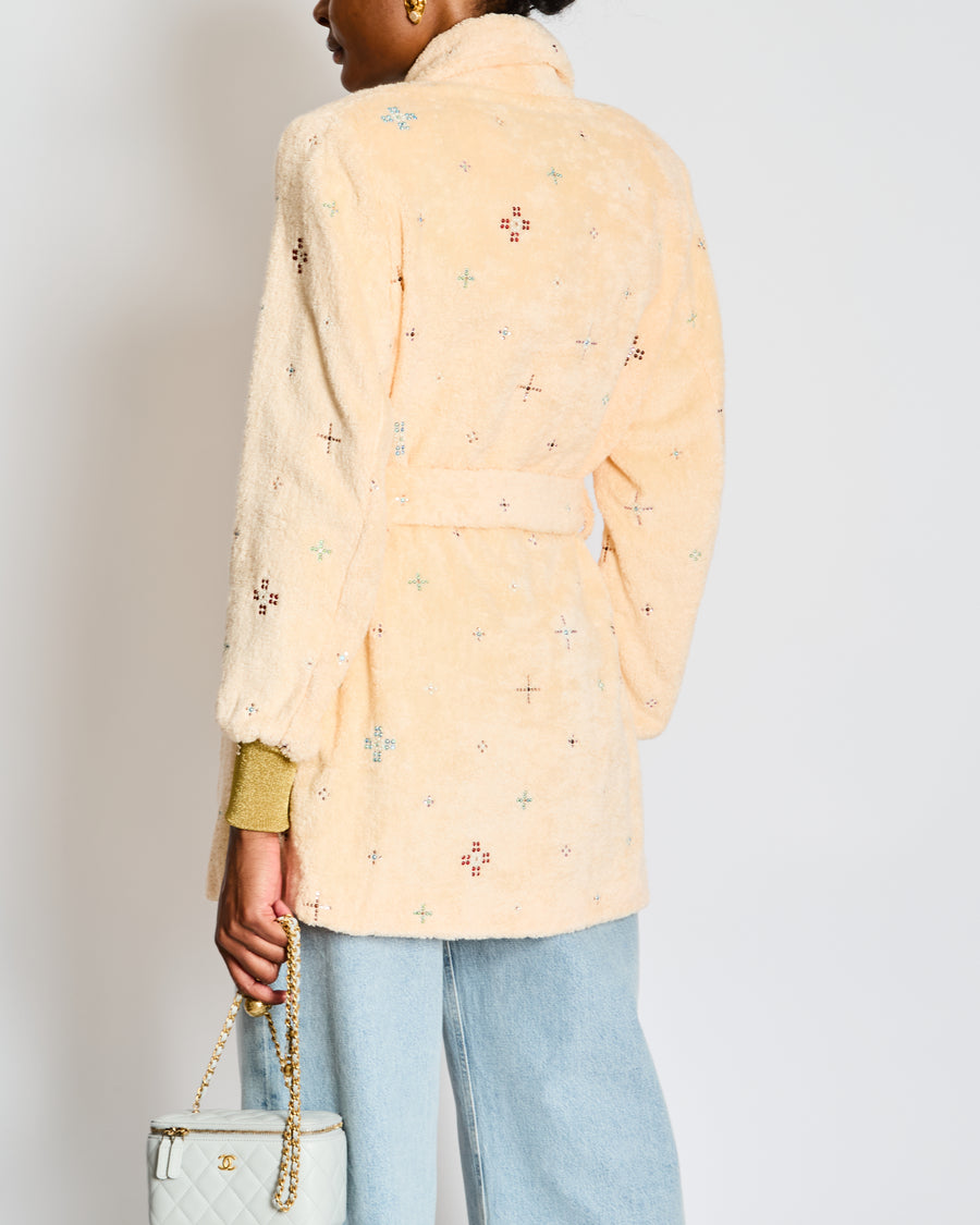 Chanel Peach Terrycloth Robe Jacket with Embellishments and Gold Cuffs Size FR 34 (UK 6)