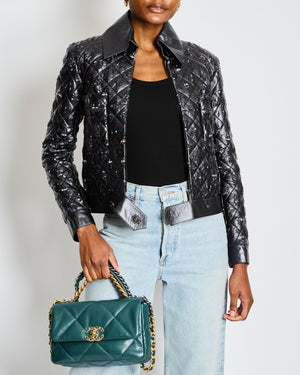 Chanel Anthracite Leather Quilted Jacket with Embellishments Size FR 34 (UK 6)