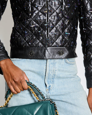 Chanel Anthracite Leather Quilted Jacket with Embellishments Size FR 34 (UK 6)