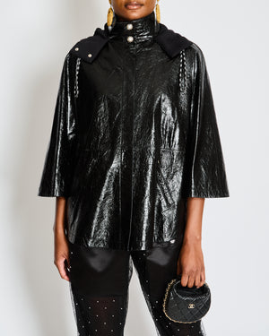Chanel Black Leather Hooded Cape with Embellished Pearl Buttons Size FR 34 (UK 6)