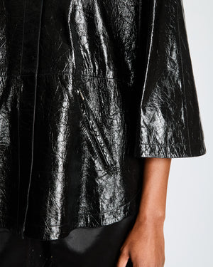 Chanel Black Leather Hooded Cape with Embellished Pearl Buttons Size FR 34 (UK 6)