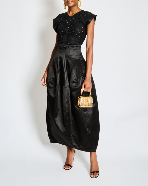 Schiaparelli Black Voluminous Strawberry Maxi Skirt with Gold Pierced Lip Zip Detail Size IT 36 (UK 4)