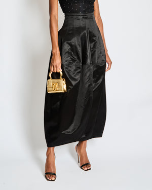 Schiaparelli Black Voluminous Strawberry Maxi Skirt with Gold Pierced Lip Zip Detail Size IT 36 (UK 4)