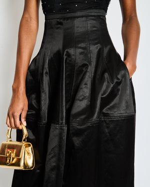Schiaparelli Black Voluminous Strawberry Maxi Skirt with Gold Pierced Lip Zip Detail Size IT 36 (UK 4)