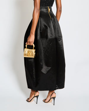 Schiaparelli Black Voluminous Strawberry Maxi Skirt with Gold Pierced Lip Zip Detail Size IT 36 (UK 4)