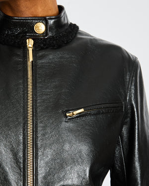 Chanel Black Leather Jumpsuit with Gold CC Button and Tweed and Chain Trim Detail Size FR 38 (UK 10)