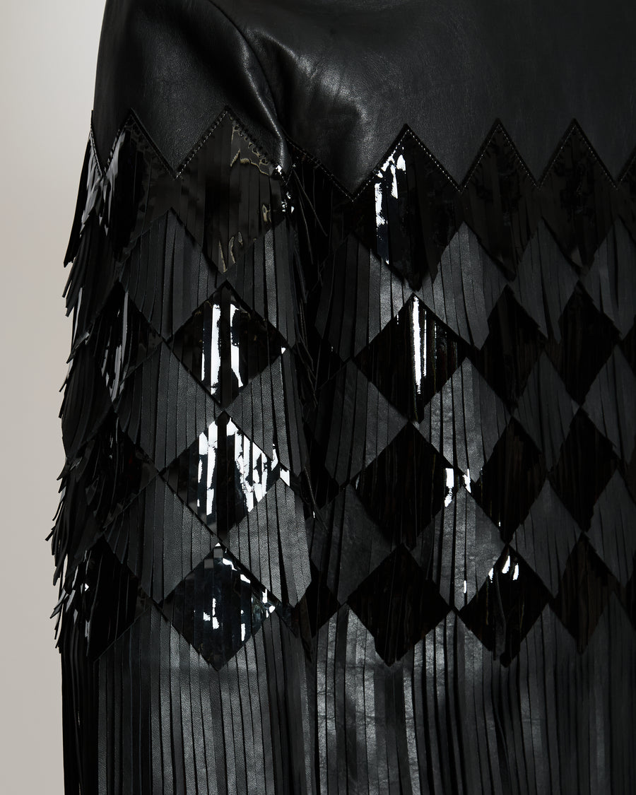 Chanel Spring 2019 Black Leather Cropped Jacket with Fringes and Sequins Size FR 34 (UK 6)