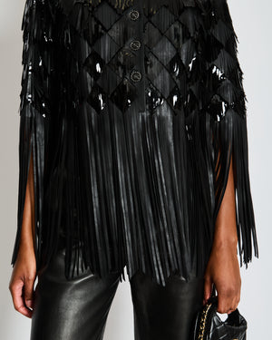Chanel Spring 2019 Black Leather Cropped Jacket with Fringes and Sequins Size FR 34 (UK 6)