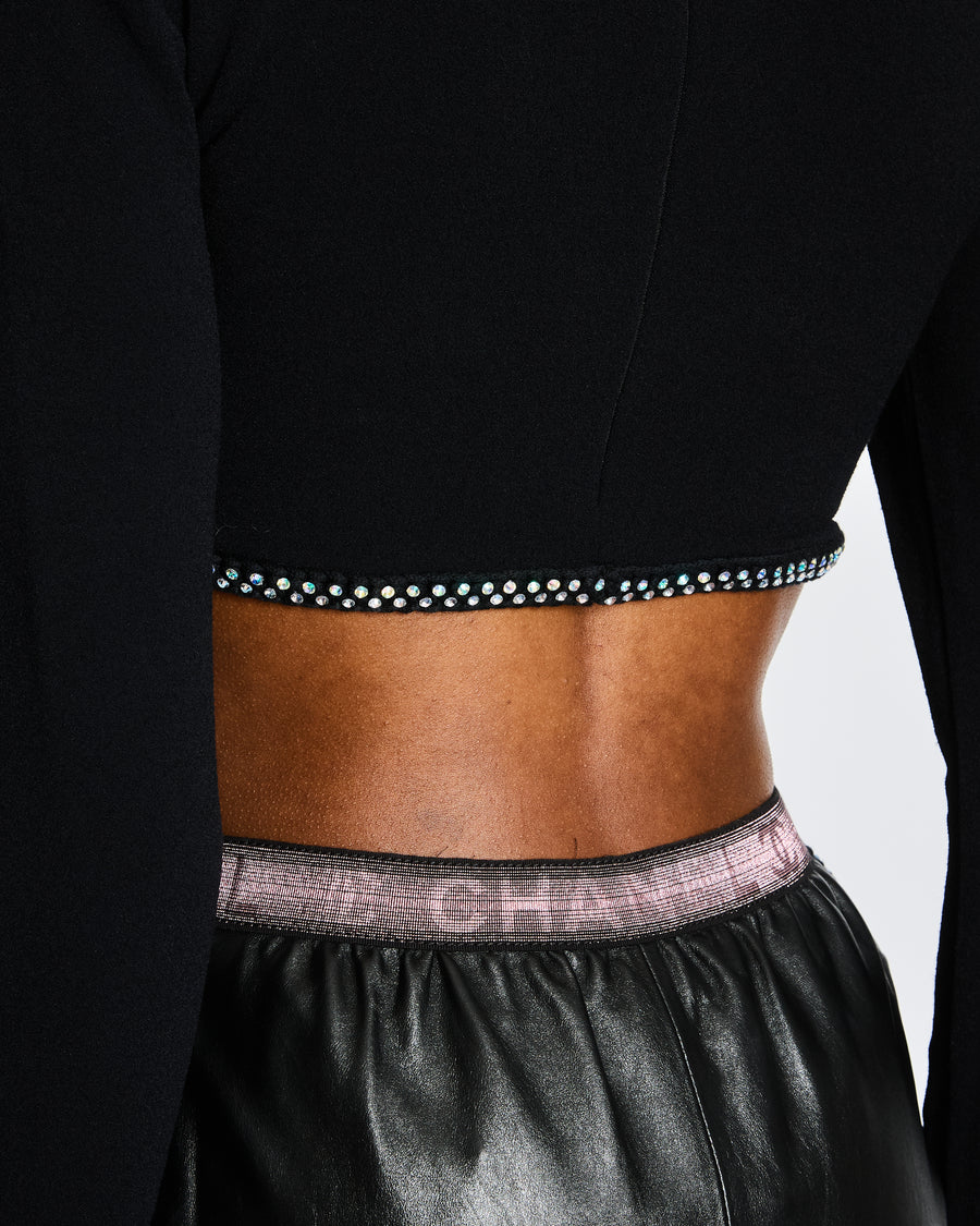 Chanel Black High Neck CC Crop Top with Scalloped Diamante Hem Size FR 38 (UK 10)