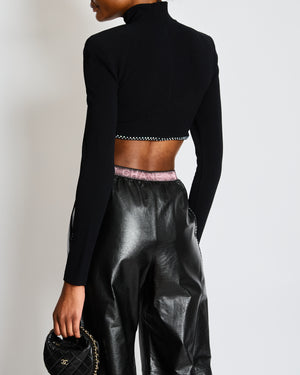 Chanel Black High Neck CC Crop Top with Scalloped Diamante Hem Size FR 38 (UK 10)