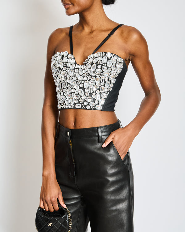 Dolce & Gabbana Black Rhinestone Embellished Bustier Top Size IT 40 (UK 8)