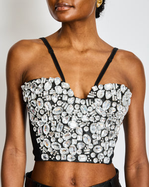 Dolce & Gabbana Black Rhinestone Embellished Bustier Top Size IT 40 (UK 8)