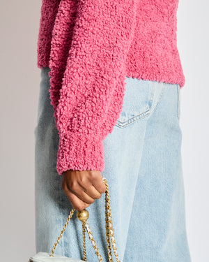 Chanel Pink Shearling Long Sleeve Sweater Graphic Logo Wool Blend Jumper Size FR 36 (UK 8)