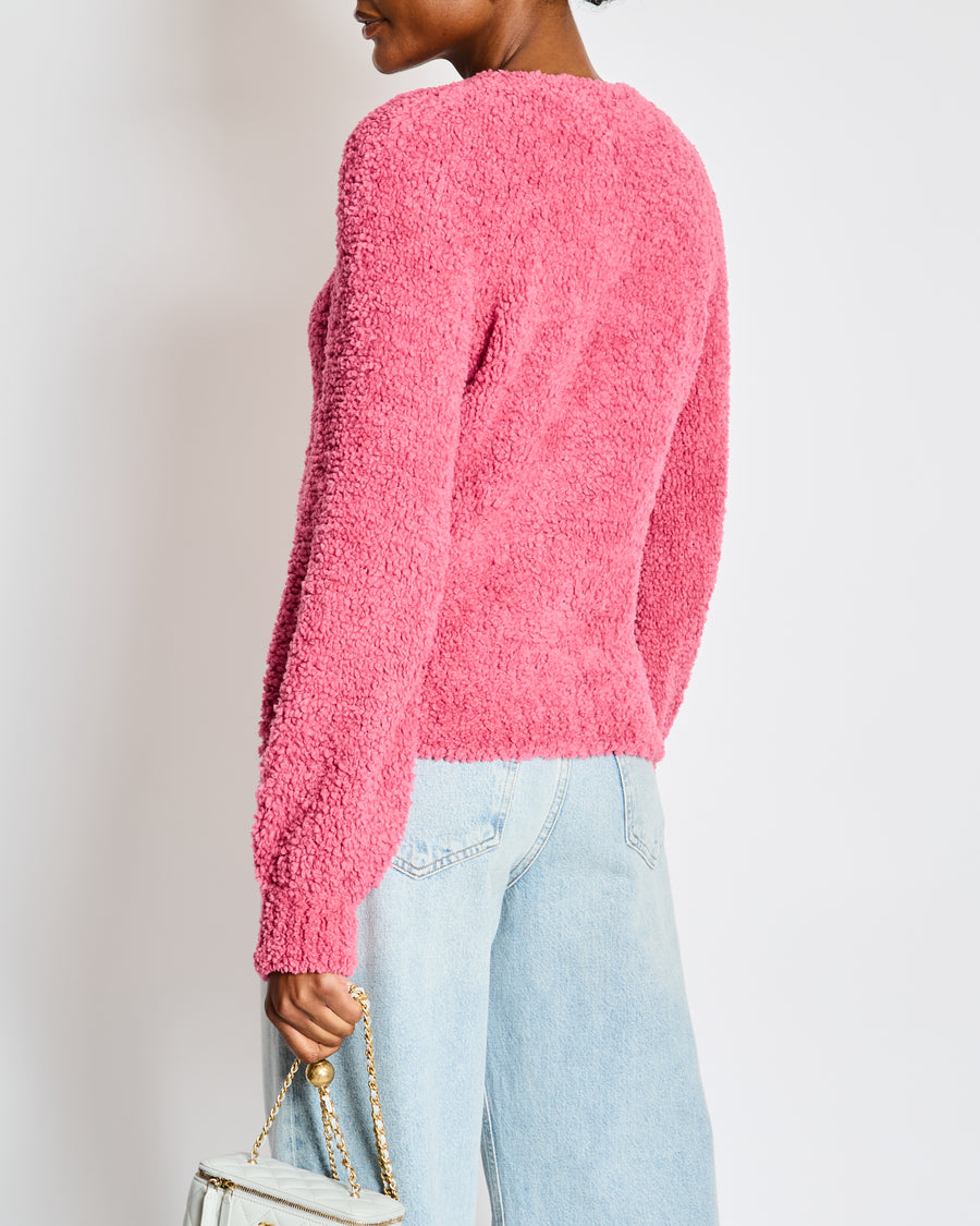 Chanel Pink Shearling Long Sleeve Sweater Graphic Logo Wool Blend Jumper Size FR 36 (UK 8)