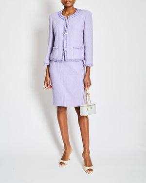 Chanel 98/A Lavender Two Piece Tweed Set with CC Button Detail Size FR 44 (UK 16)