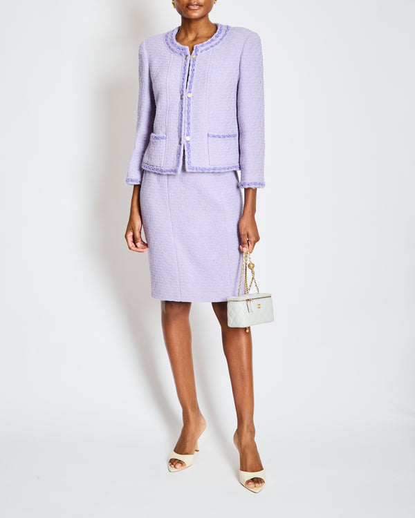 Chanel 98/A Lavender Two Piece Tweed Set with CC Button Detail Size FR 44 (UK 16)
