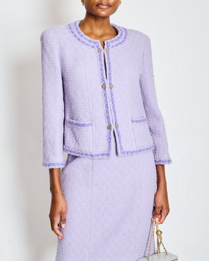 Chanel 98/A Lavender Two Piece Tweed Set with CC Button Detail Size FR 44 (UK 16)