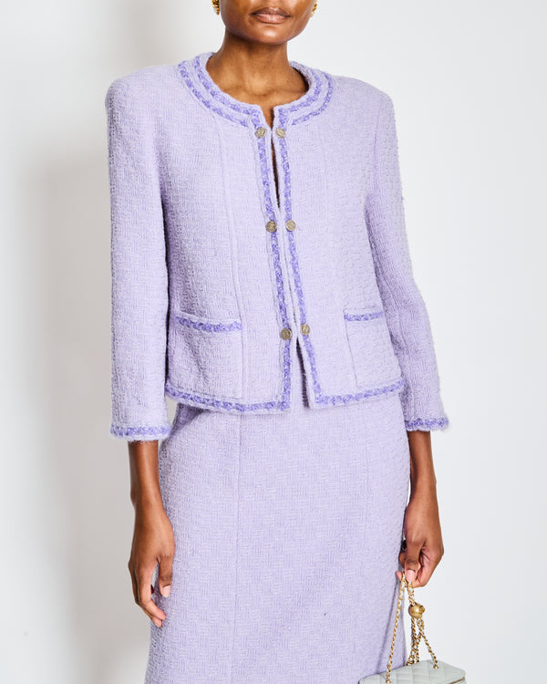 Chanel 98/A Lavender Two Piece Tweed Set with CC Button Detail Size FR 44 (UK 16)