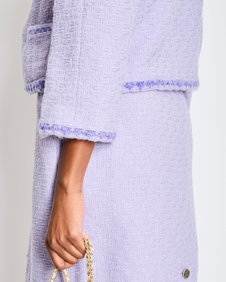 Chanel 98/A Lavender Two Piece Tweed Set with CC Button Detail Size FR 44 (UK 16)