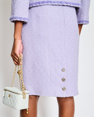 Chanel 98/A Lavender Two Piece Tweed Set with CC Button Detail Size FR 44 (UK 16)