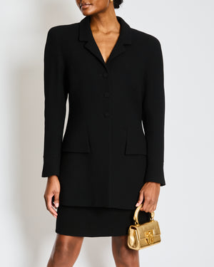Chanel 97/A Black Tweed Tailored Long Line Jacket and Skirt Size Size FR 44/46 (UK 16/18)