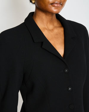 Chanel 97/A Black Tweed Tailored Long Line Jacket and Skirt Size Size FR 44/46 (UK 16/18)