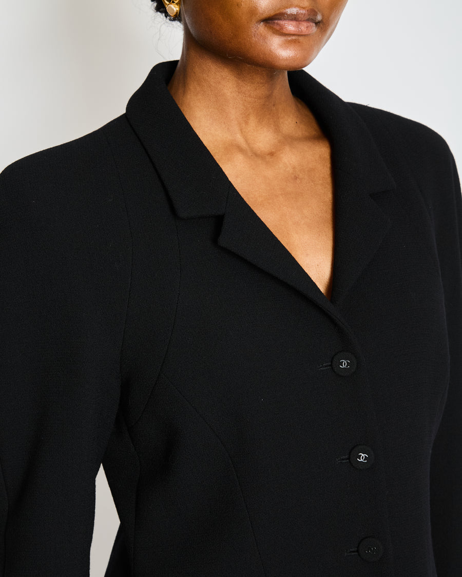 Chanel 97/A Black Tweed Tailored Long Line Jacket and Skirt Size Size FR 44/46 (UK 16/18)