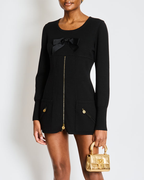 Chanel Black Long Sleeve Round Neck with CC Zip Detail Size FR 42 (UK 14)