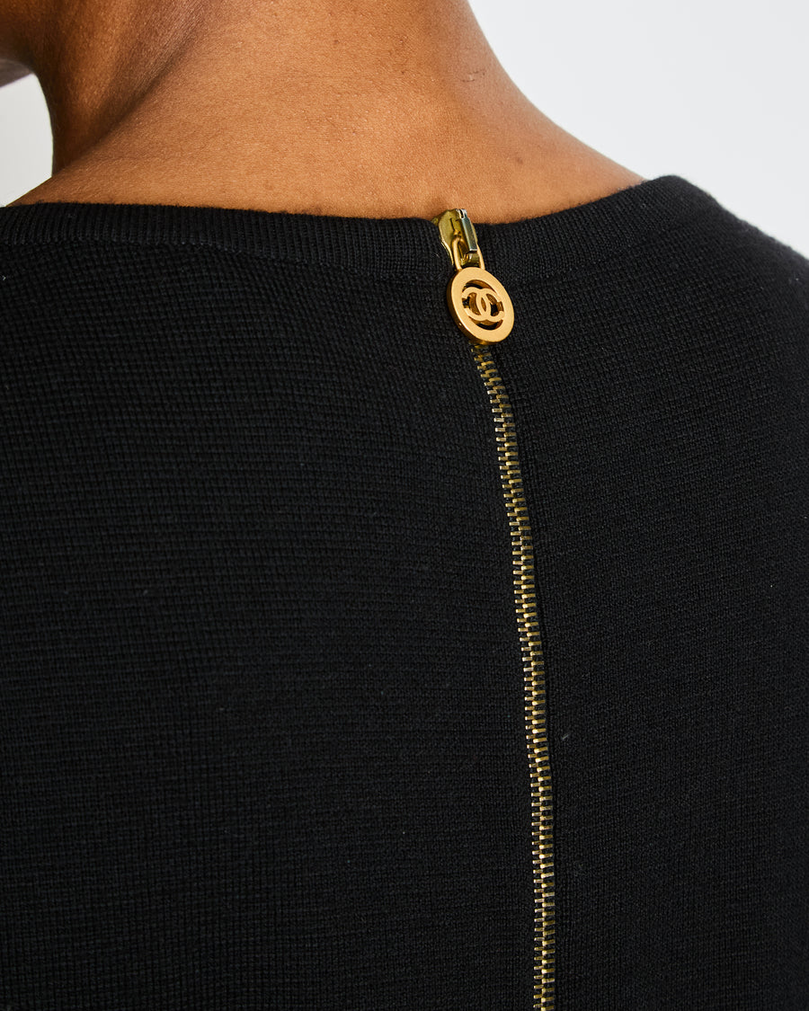 Chanel Black Long Sleeve Round Neck with CC Zip Detail Size FR 42 (UK 14)