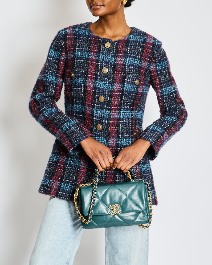 Chanel Navy Paris/Hamburg 2018 Métiers d'art Lesage Tweed Collarless Jacket Size FR 42 (UK 14)