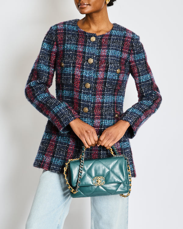 Chanel Navy Paris/Hamburg 2018 Métiers d'art Lesage Tweed Collarless Jacket Size FR 42 (UK 14)