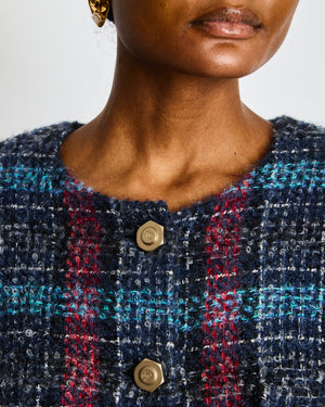 Chanel Navy Paris/Hamburg 2018 Métiers d'art Lesage Tweed Collarless Jacket Size FR 42 (UK 14)