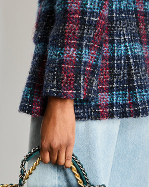 Chanel Navy Paris/Hamburg 2018 Métiers d'art Lesage Tweed Collarless Jacket Size FR 42 (UK 14)