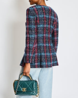 Chanel Navy Paris/Hamburg 2018 Métiers d'art Lesage Tweed Collarless Jacket Size FR 42 (UK 14)